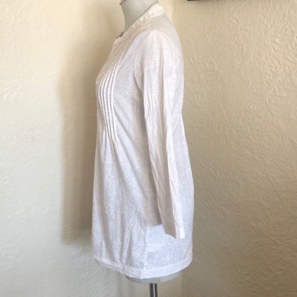 Lilly Pulitzer Sarasota White Beaded Pleated Patterned Tunic Top XS Blouse - Picture 6 of 16